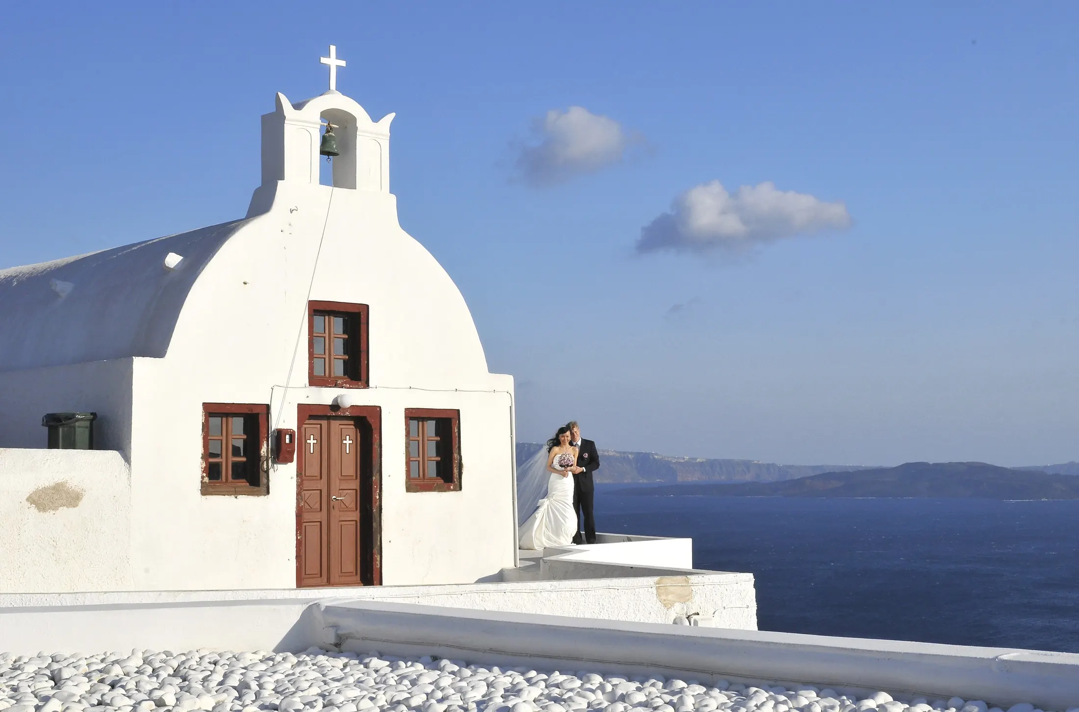 White houses in Oia at sunset